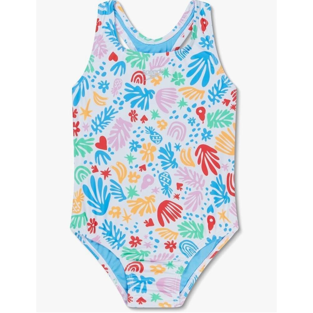 Speedo Printed Racerback 1 PC-Bright White under sea print sz 12 SW63